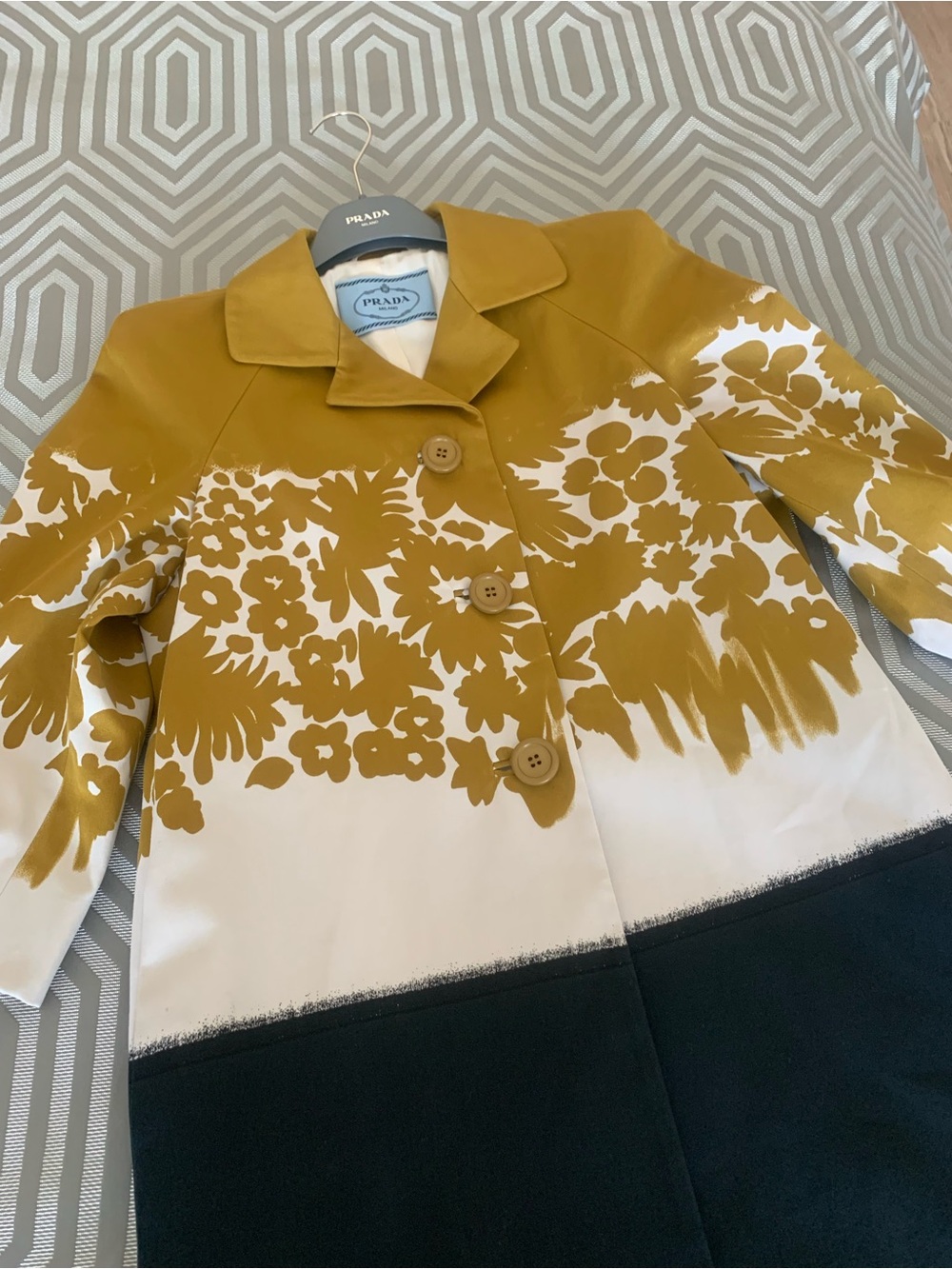 Prada Mustard, White & Black Floral Colorblock Coat - Picture 2 of 5